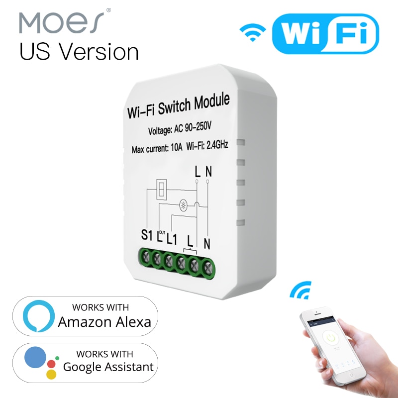 MoesGo DIY WiFi Smart Light Switch Module Smart Life/Tuya and Wireless Remote Control, CompatibleAmazon Alexa/Google Home